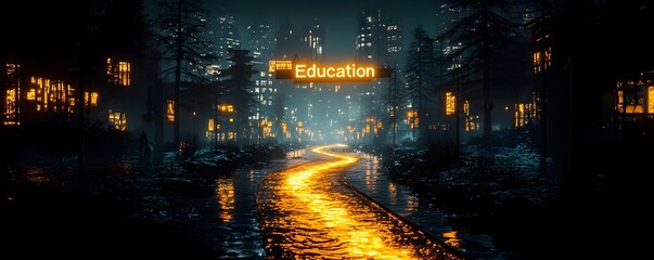 Fototapeta premium Glowing River of Education Flowing Into a Thriving Future City