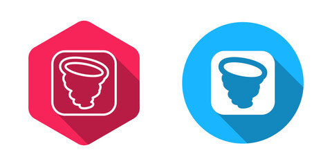 Filled and outline Tornado icon isolated with long shadow background. Cyclone, whirlwind, storm funnel, hurricane wind or twister weather icon. Vector