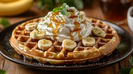 Waffle with Bananas and Whipped Cream (2)