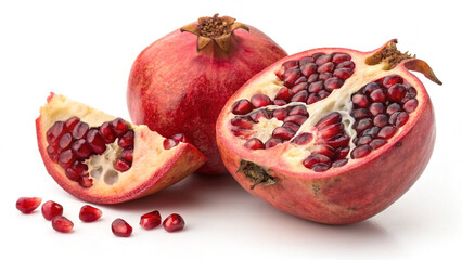 Red Pomegranate with cut in half isolated on a white background