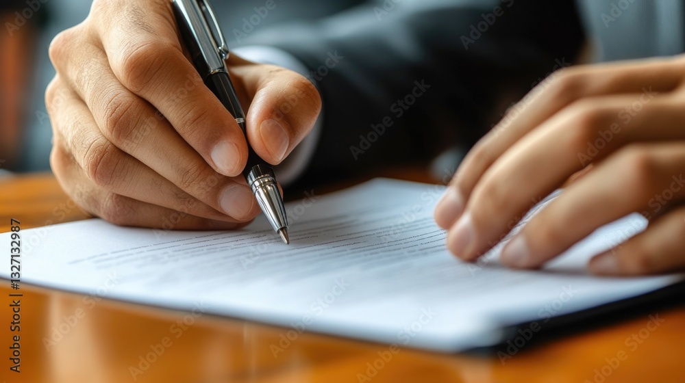 Poster a person signing a document with a pen