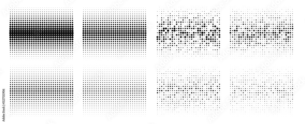 Wall mural set of halftone circle dots gradient pattern textures. half tone dots backgrounds. horizontal templa