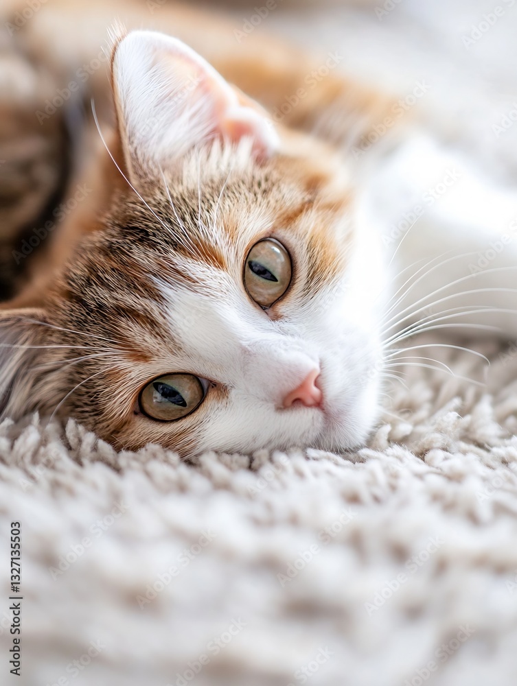 Aufkleber Closeup of a relaxed cat laying on a cozy surface with soft features and captivating eyes : Generative AI