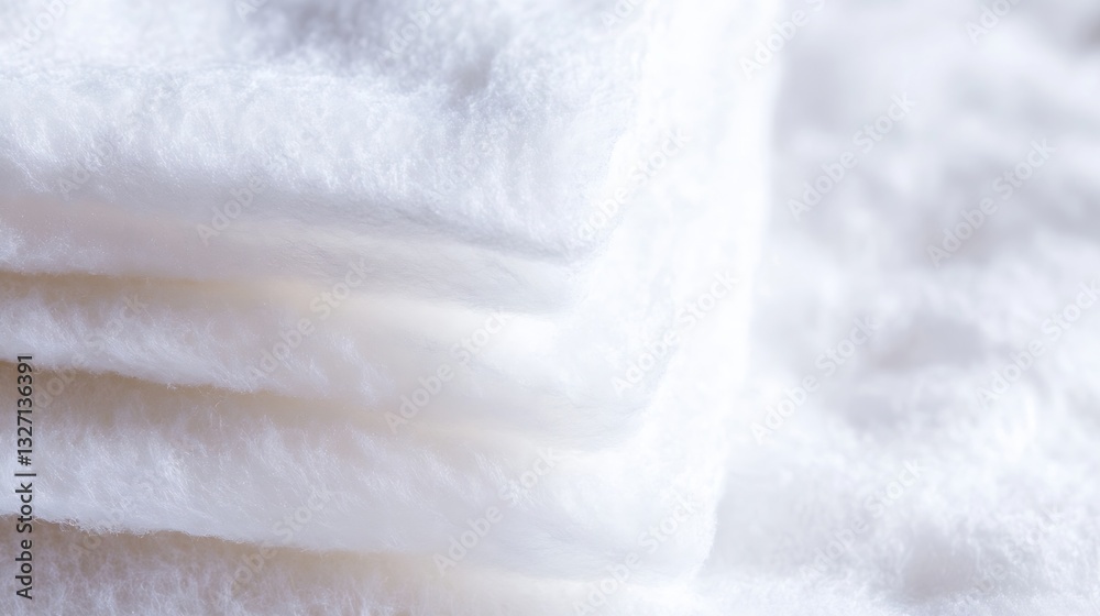 Poster closeup view of neatly stacked white cotton towels on a plush fabric surface : generative ai