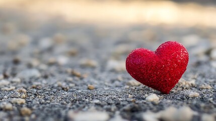 Obraz premium Small red heart resting on gravel ground symbolizing love and connection in a natural setting : Generative AI