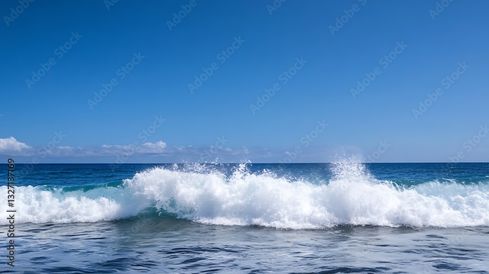 Poster waves crashing on a sunny beach with clear blue skies creating a vibrant coastal scene : generative 