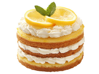 Isolated Lemon Layer Cake with Whipped Cream