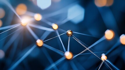 Abstract close up of connected glowing particles forming a network : Generative AI
