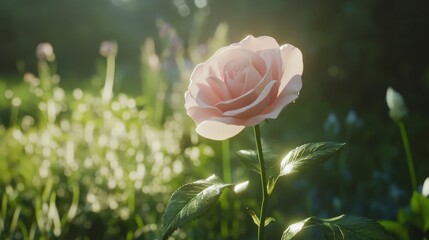 Pink Rose in Sunlight, Soft Focus Garden Photography