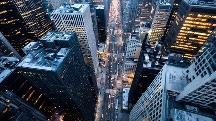 Breathtaking aerial view of a bustling city illuminated at night displaying urban life and skyscrapers : Generative AI