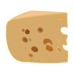 Realistic triangle piece of cheese vector. Food, piece, snack, slice, realistic, tasty, fresh, icon. Vector isolated on white background.