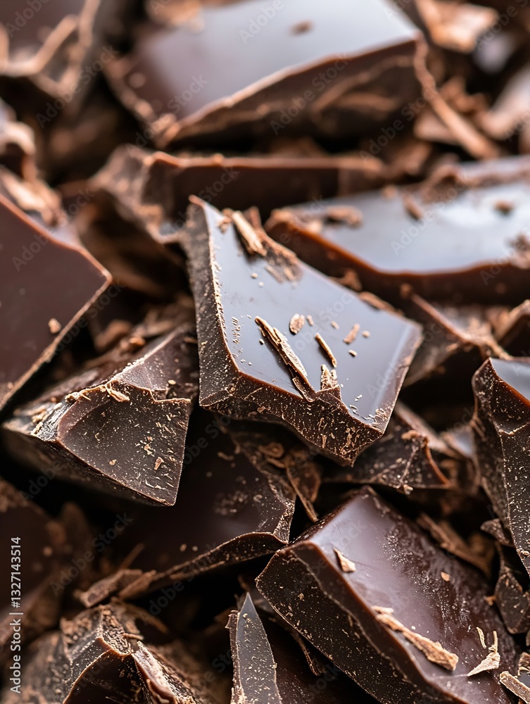 Aufkleber richly textured dark chocolate chunks piled together creating an indulgent dessert scene : generativ