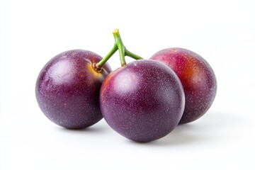 Obraz premium Close view of fresh raw velvet plums isolated against bright white background perfect for healthy lifestyle
