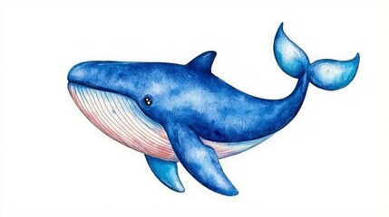 Watercolor Painting of a Mystical Blue Whale Swimming Gracefully in the Ocean