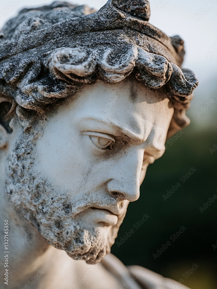Aufkleber detailed close up of a vintage stone statue of a man with historical significance featuring a though