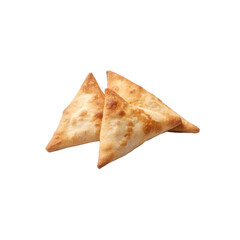 Crispy and golden pita bread triangles, perfect for dipping or pairing with various dishes, isolated on a clean background.