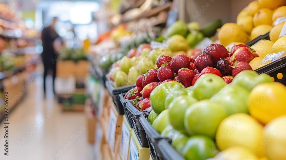 Poster fresh and colorful variety of fruits and vegetables in a grocery store display : generative ai