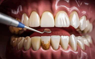Obraz premium Dental Examination: Close-up of Teeth and Dental Mirror