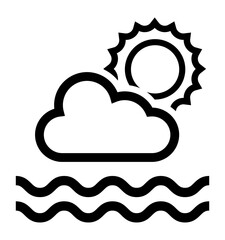 icon with a sun cloud and water waves symbolizing climate weather conditions and the water cycle.