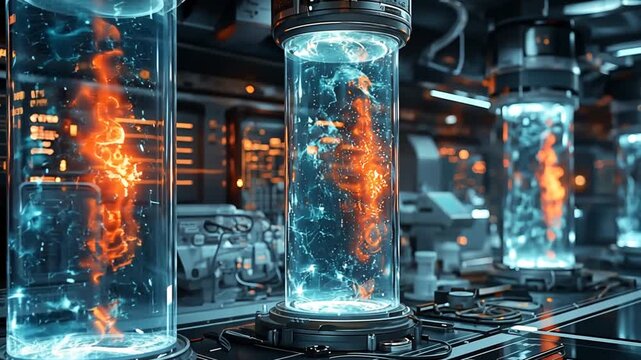 Futuristic lab experiments with glowing fluids