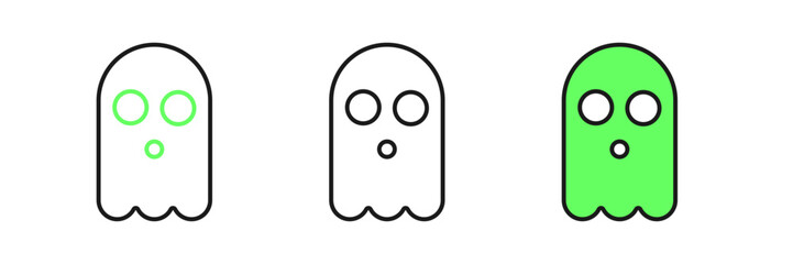 Set line Ghost icon isolated on white background. Happy Halloween party. Vector
