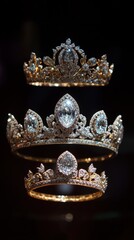 Three Exquisite Diamond Tiaras Gleaming In Darkness