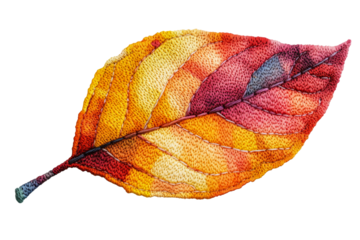 Colorful embroidered leaf with intricate details