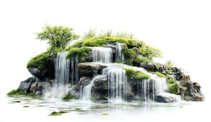 Fototapeta premium Serene Island Waterfall Lush Greenery and Cascading Water