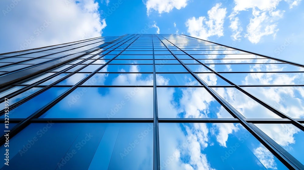 Poster sky high reflections of clouds in modern glass building showcasing urban architecture : generative a