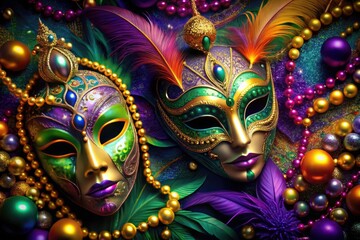 Mardi Gras Design: Festive Masks, Beads, & Feathers - AI Generated Graphics