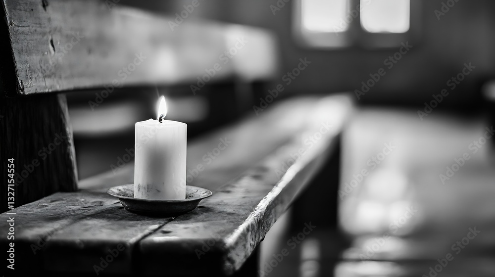 Aufkleber a serene black and white image of a candle illuminating a wooden bench in a soft focused room : gene