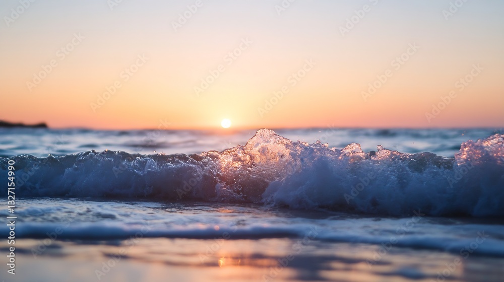 Aufkleber gentle waves rolling onto a sandy beach as the sun sets on the horizon creating a serene atmosphere 