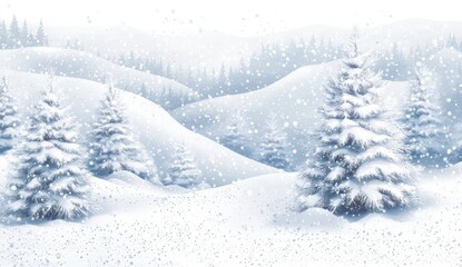 Obraz premium Serene Winter Landscape Snow Covered Hills and Evergreen Trees