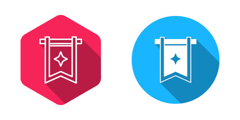 Filled and outline Medieval flag icon isolated with long shadow background. Country, state, or territory ruled by a king or queen. Vector