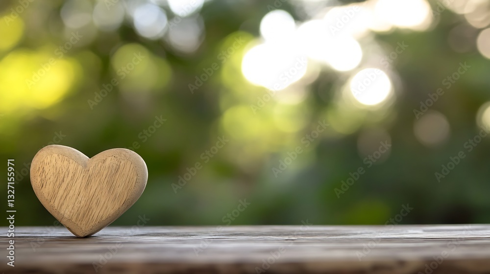 Poster Rustic Wooden Heart Decoration with a Soft Focus Background in Nature Inspired Setting : Generative AI