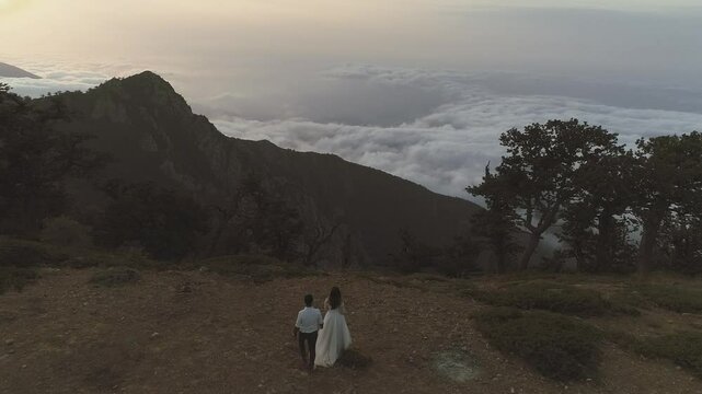 walking in the mountains and fog