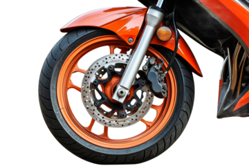 Motorcycle front wheel with stylish orange rim