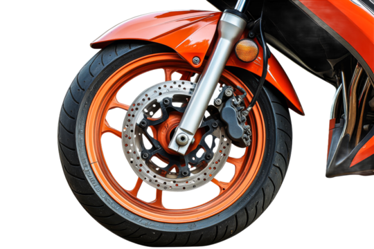 Motorcycle front wheel with stylish orange rim