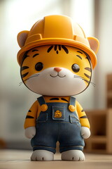 Fototapeta premium A cute cartoon tiger wearing helmet
