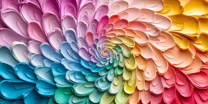 beautiful oil painting with rainbow mosaic pattern, flower shape, impasto technique with dynamic texture 