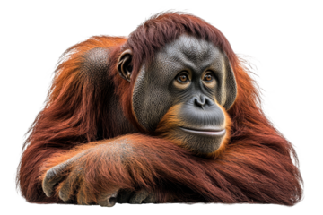 Thoughtful orangutan resting with arms crossed