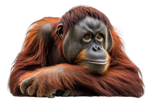 Thoughtful orangutan resting with arms crossed