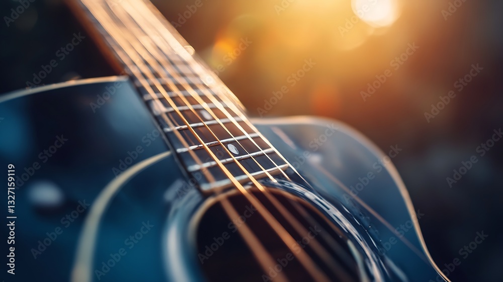 Aufkleber captivating close up of acoustic guitar strings glistening in golden sunset light creating a musical