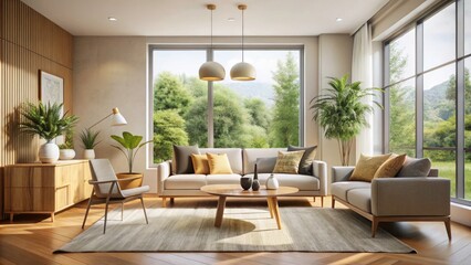 Fototapeta premium Modern Minimalist Interior Design: Serene Space - Calm Home Decor Photos