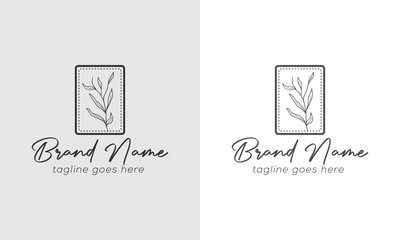 Elegant Botanical Logo Design with Rectangle Frame and Script Typography