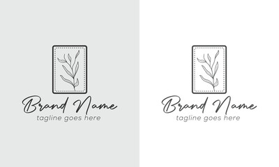 Elegant Botanical Logo Design with Rectangle Frame and Script Typography