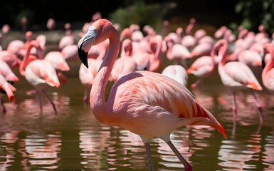 Naklejka premium Graceful Pink Flamingo in Focus