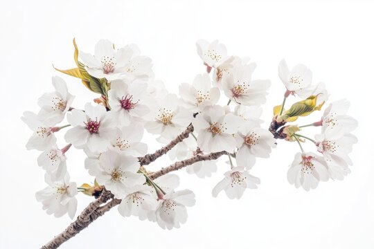 A branch of a cherry tree with white flowers, suitable for spring or garden-themed images - Powered by Adobe
