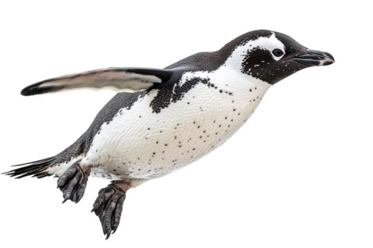 Penguin in mid flight with transparent background