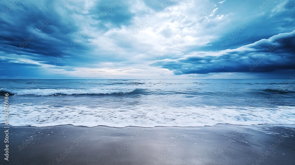Aufkleber dramatic seascape view with turbulent waves and striking clouds over a calm ocean : generative ai
